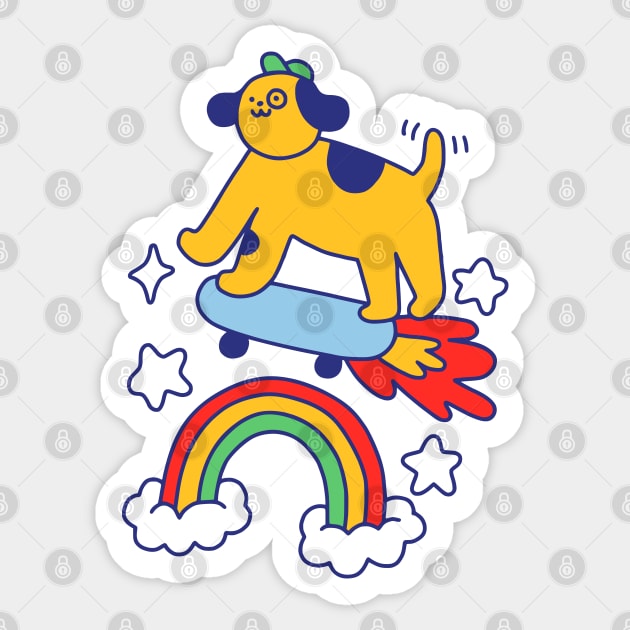 Dog Flying On A Skateboard Sticker by obinsun